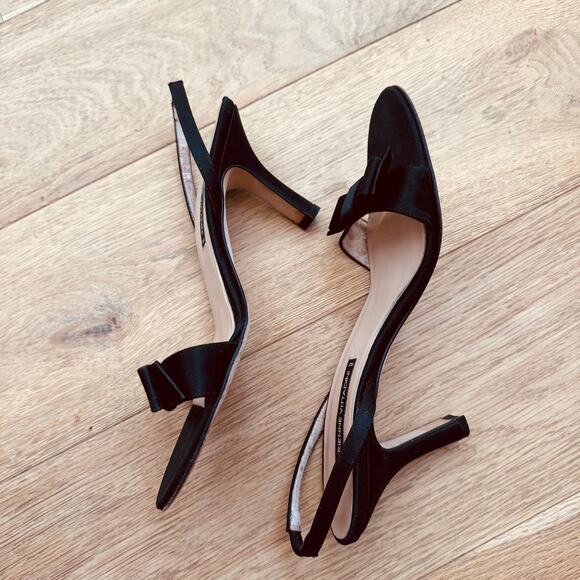 Adrienne Vittadini Black Satin Bow Detail Sling Back Heel Size 7 - Picture 7 of 13